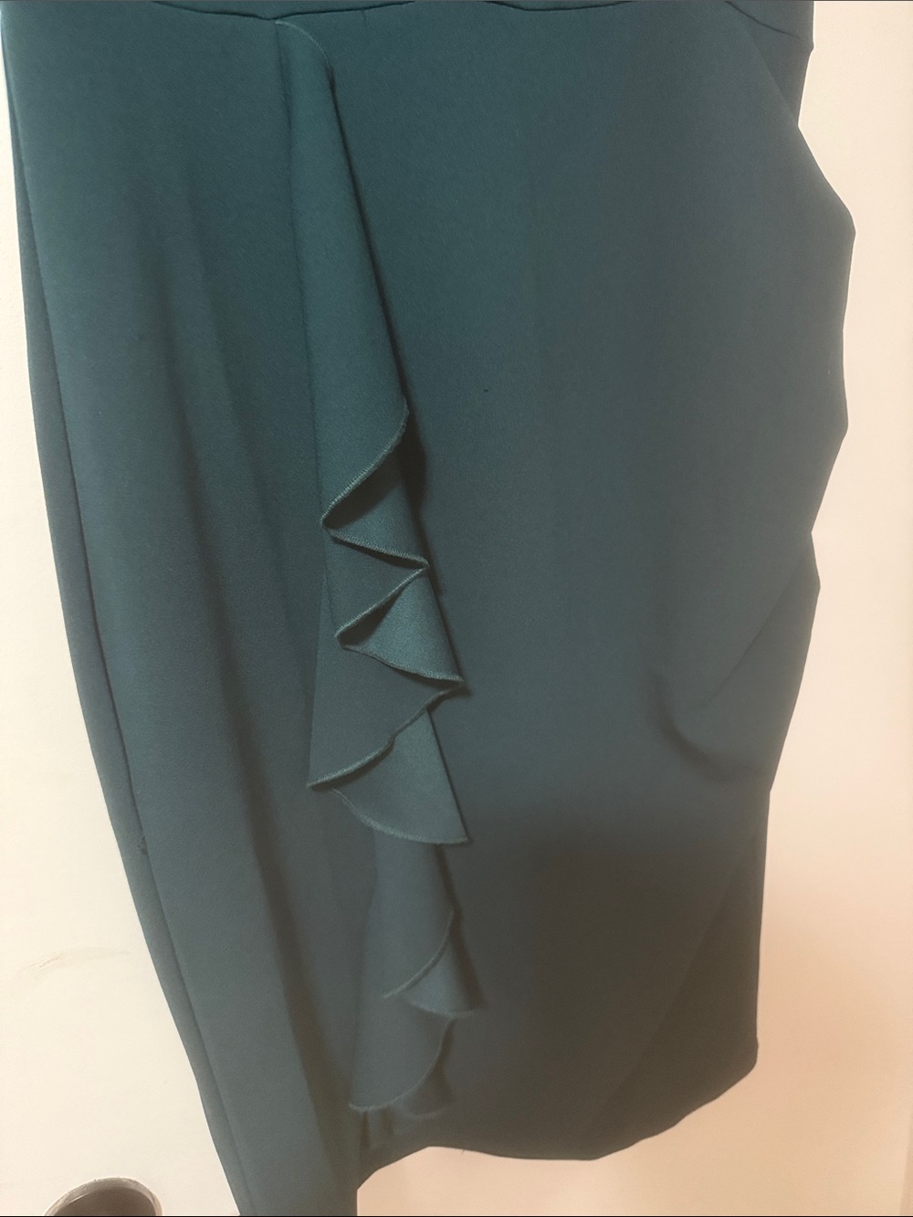 Flutter-Sleeve Teal Midi Dress with Ruffle Detail - Picture 3 of 5